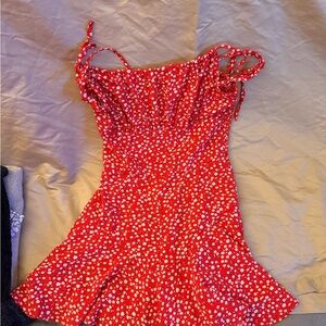 Red Floral Dress with White Dots